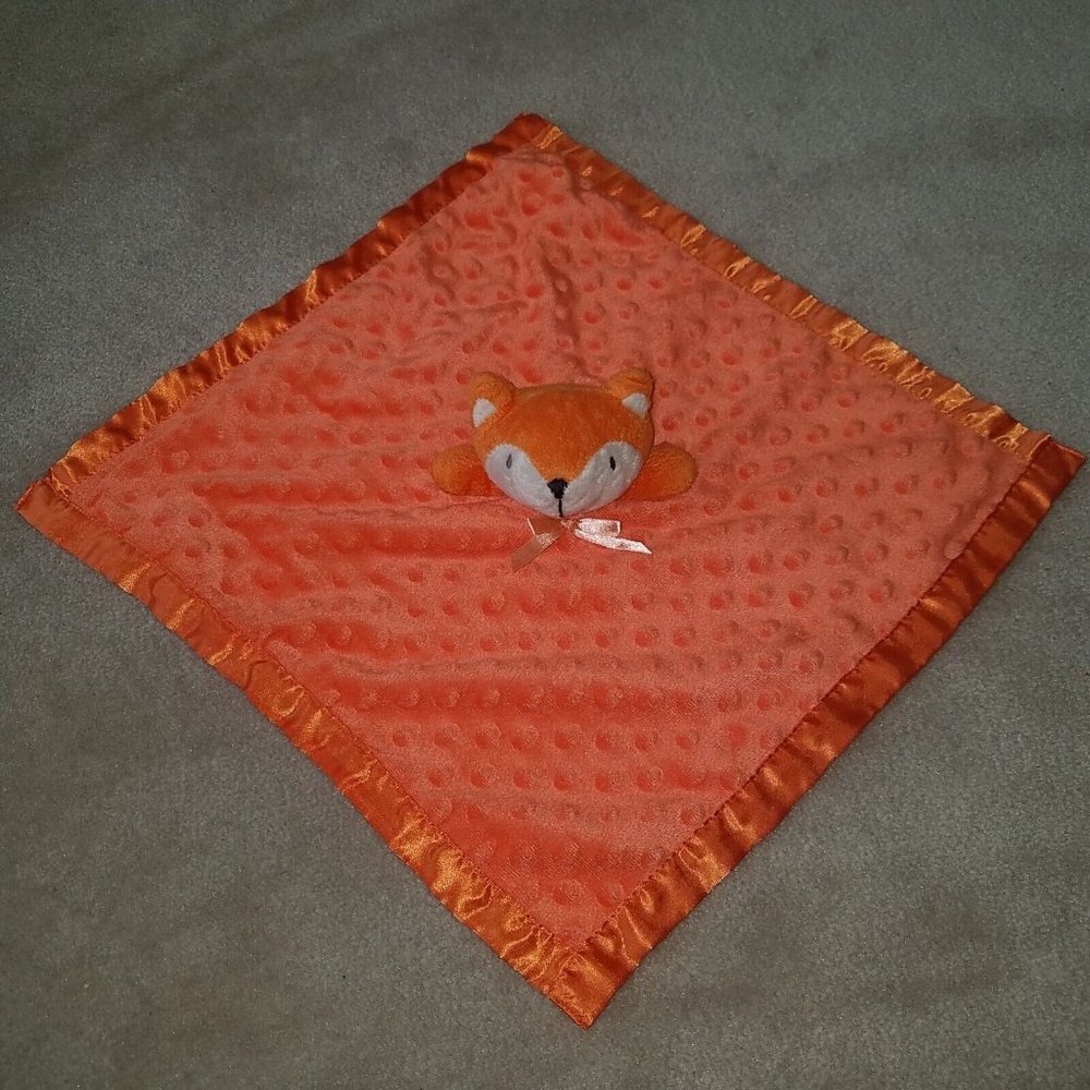 Orange Fox Lovey Plush Fleece Minky Dots Satin Stuffed Baby Toy